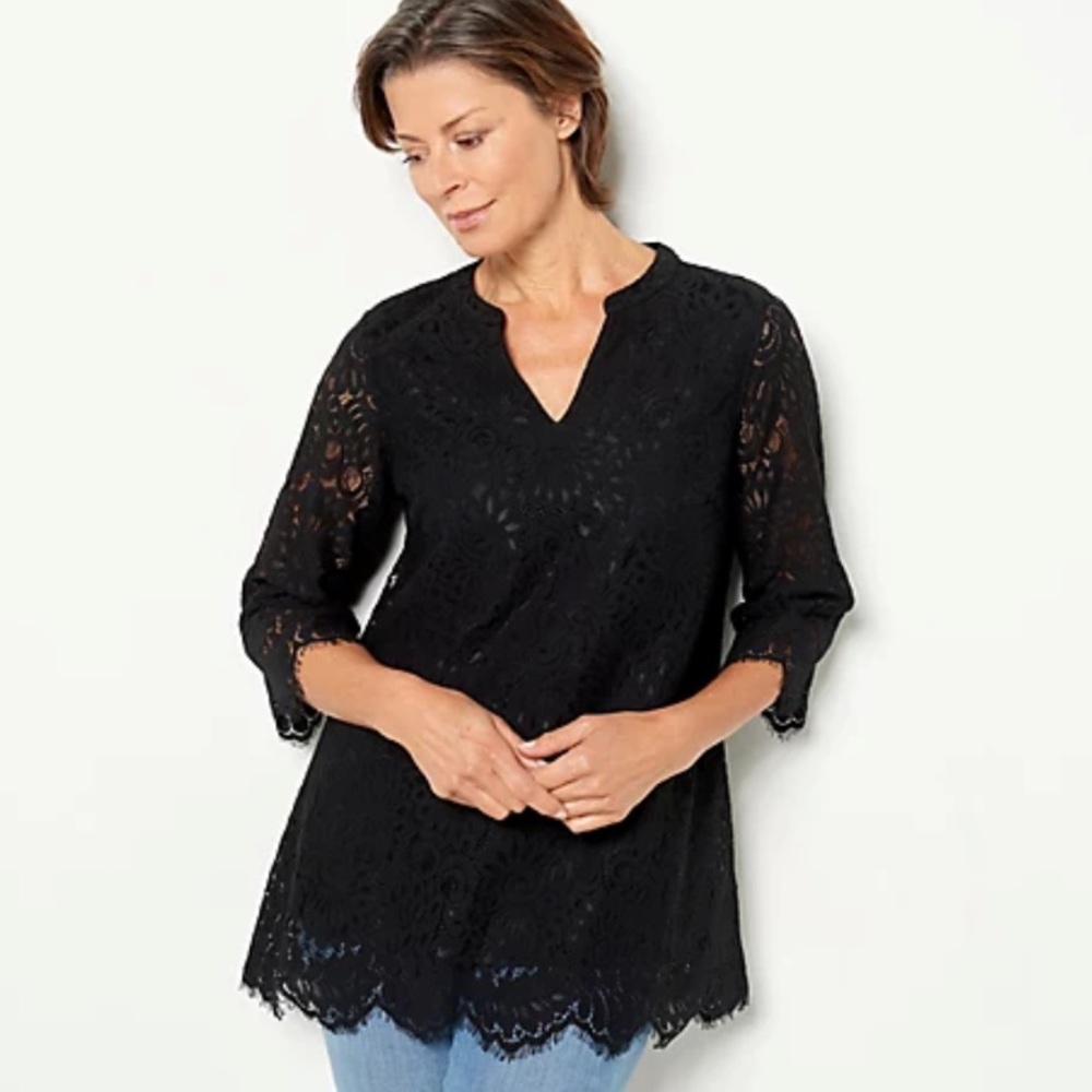 Isaac Mizrahi Live Black Lace Plus Size Blouse